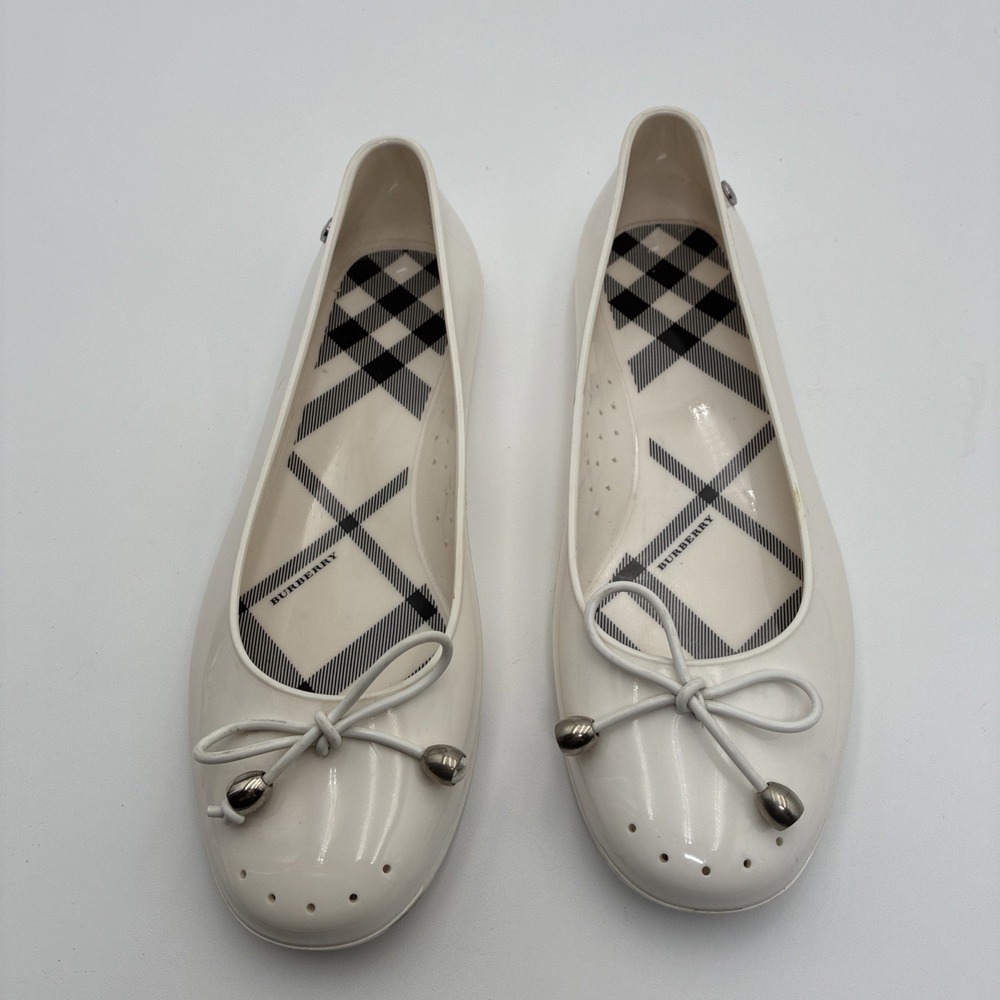 Burberry White Jelly Ballet Flats House Check Bow Rubber Shoes Italy Size 37